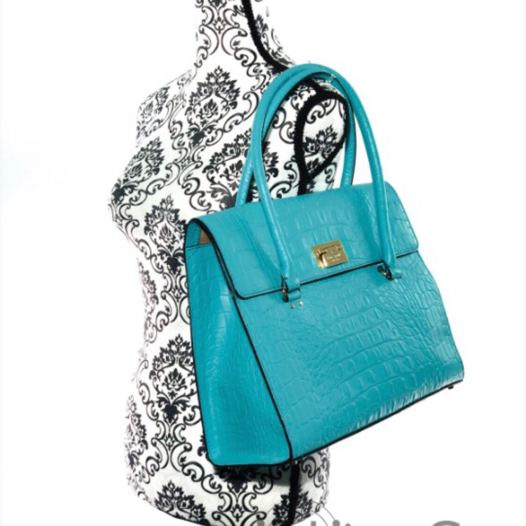 Kate Spade Orchard Valley Sinclair Turquoise Satchel Crocodile Embossed Leather